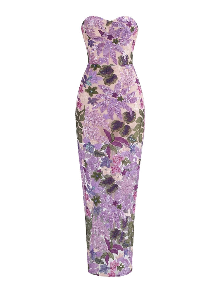 Floral Sequin Strapless
