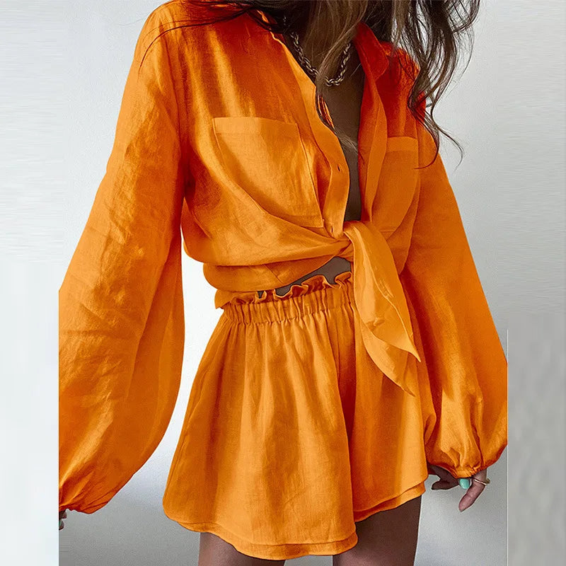 Shorts set ( Shirt+ Shorts) Lantern Sleeve