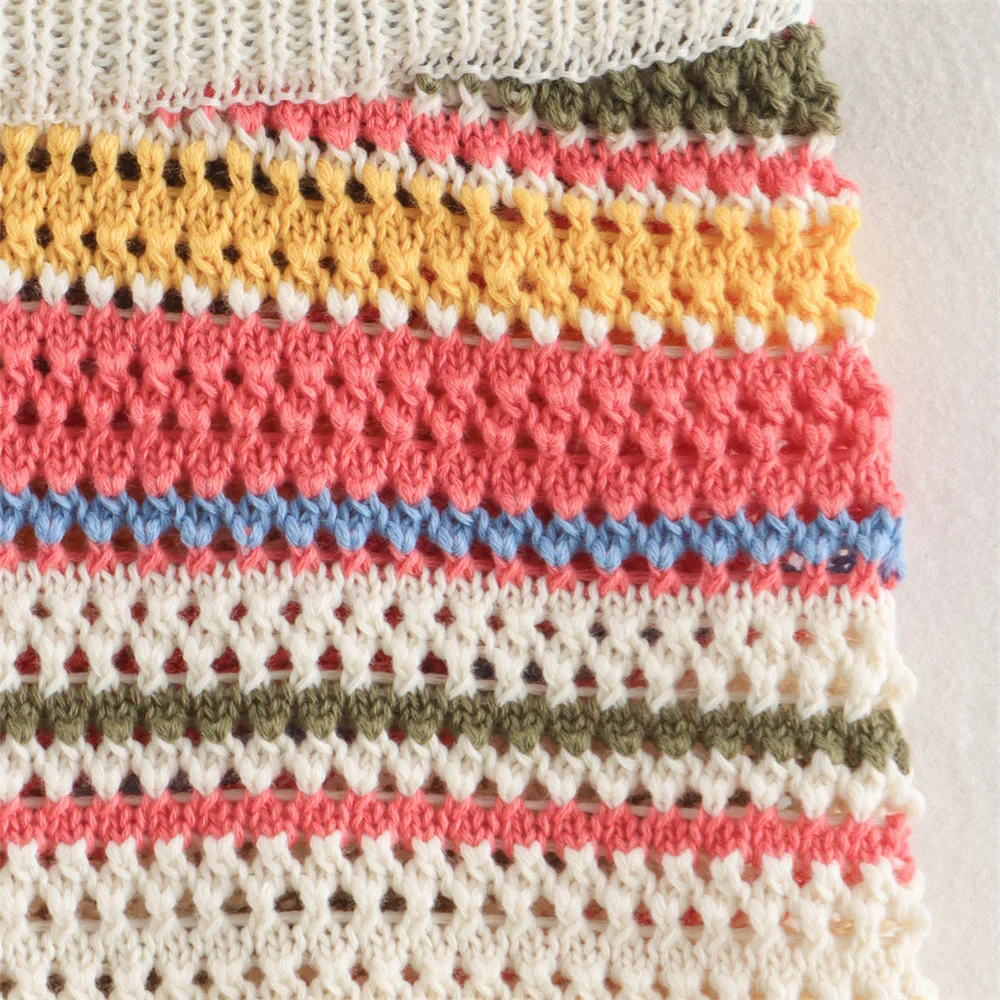 POLO collar short knitted striped shorts set