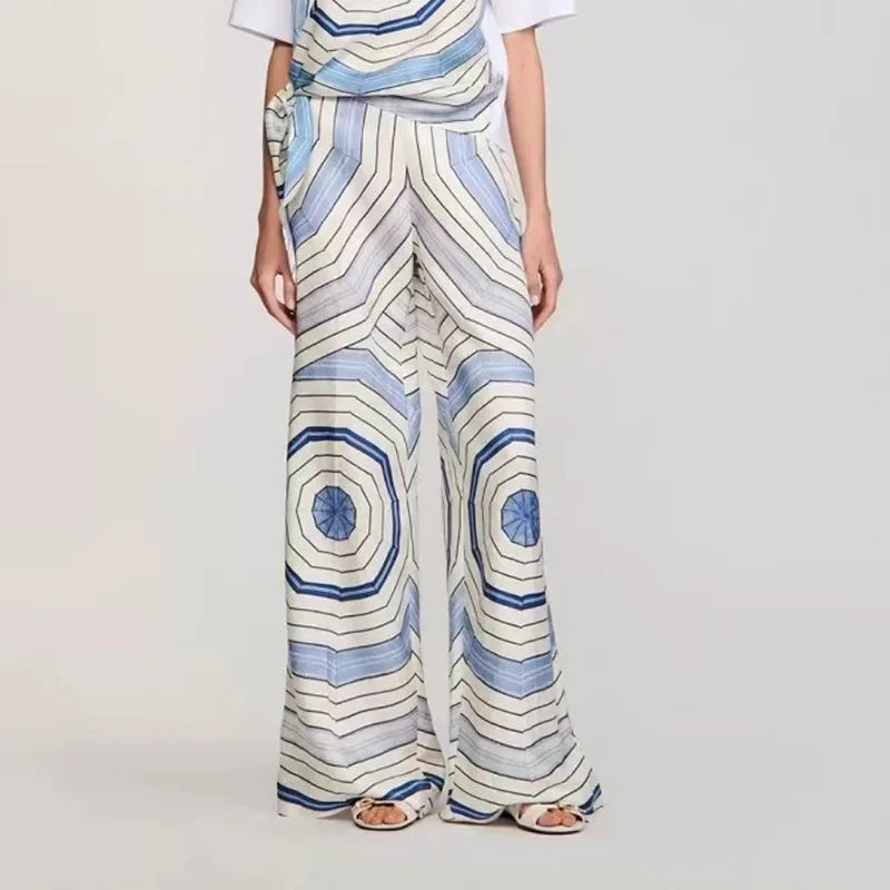 Loose Long Flared Pants Geometric Printing Suit 2025 Summer