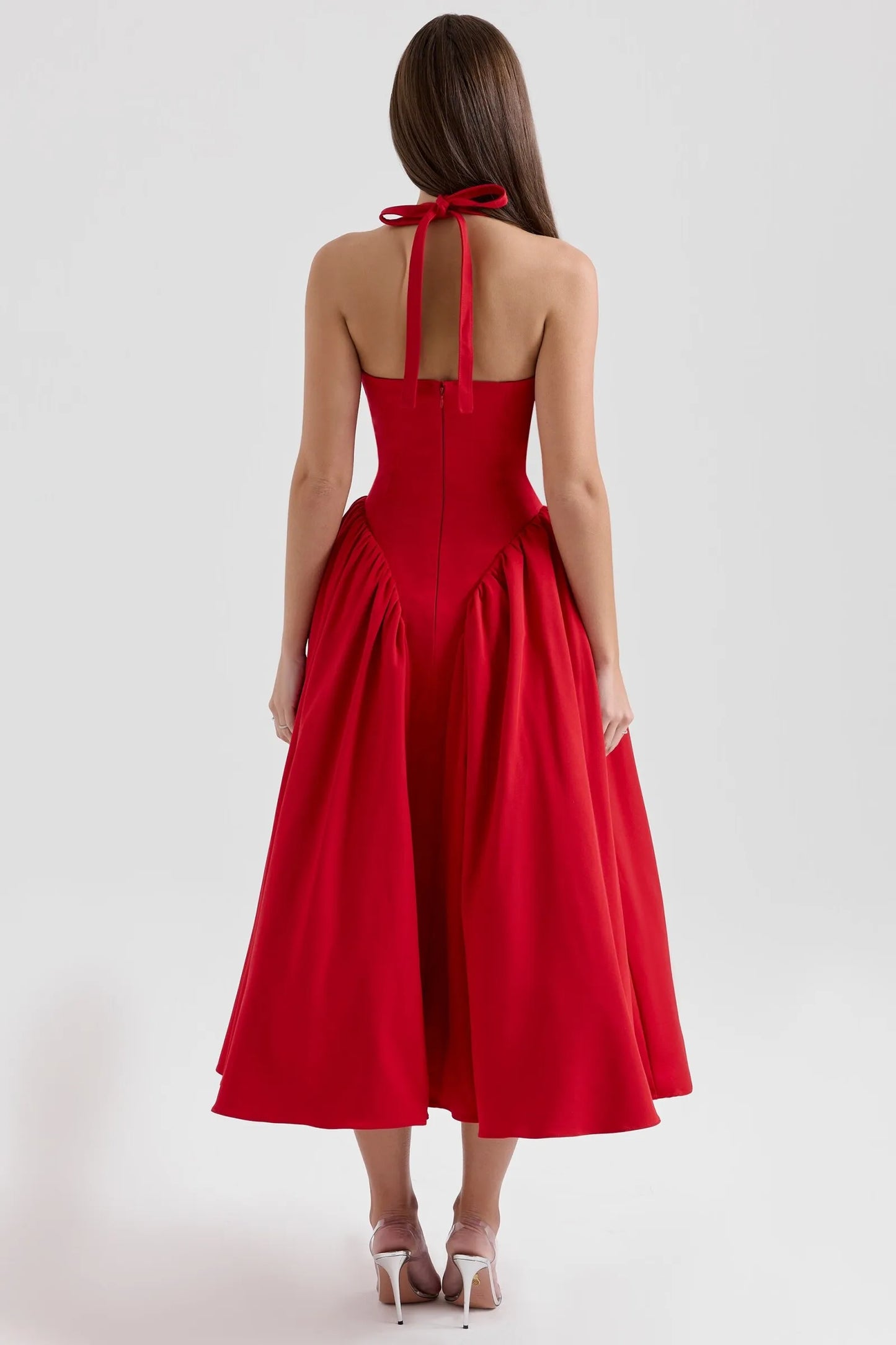 25 Elegant halterneck v neck Midi Dress