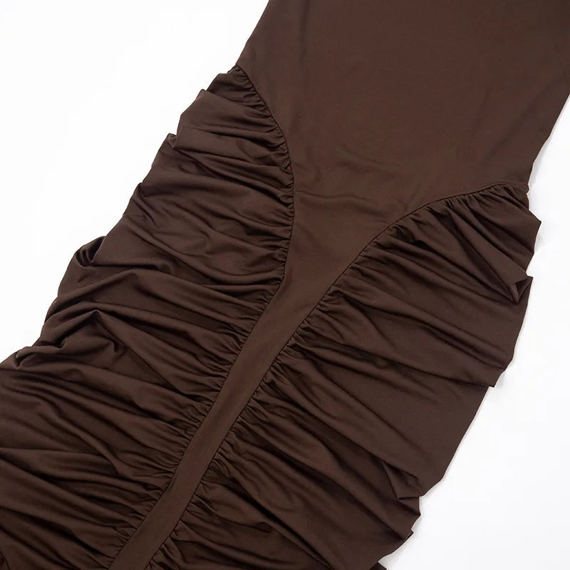 Sexy Ruched HAlter Brown Evening Party