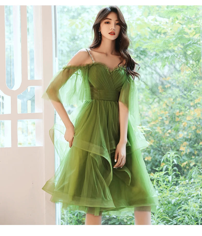 Grass green princess bridesmaid Dress