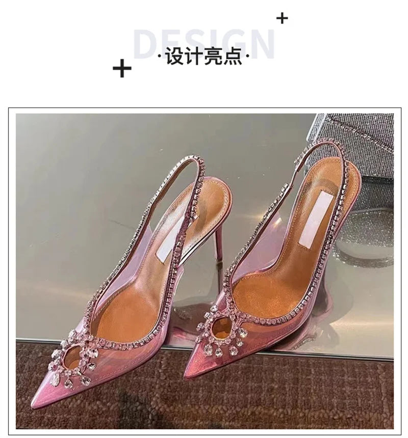 Pink Clear designer rhinestone heels
