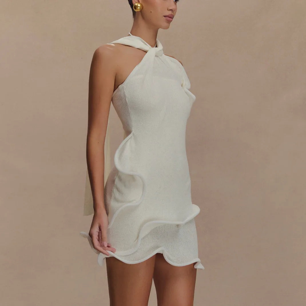 Knitted Halter Mini scarf dress