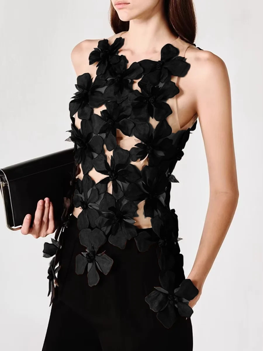 3D Flower Design Backless Camisole