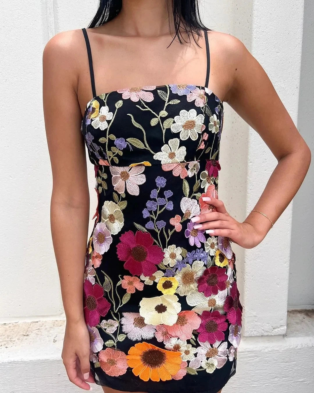 3D Flower Embroidery Tank Dress