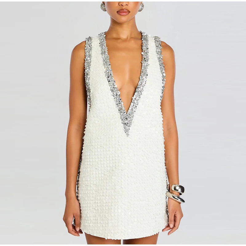 High Street loose fit Sequined white Mini Clio