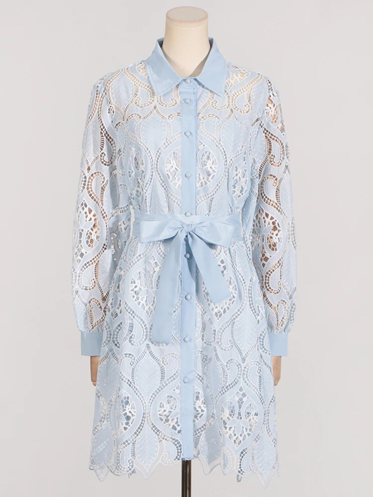 Hollow-Out Embroidery Mini Dress