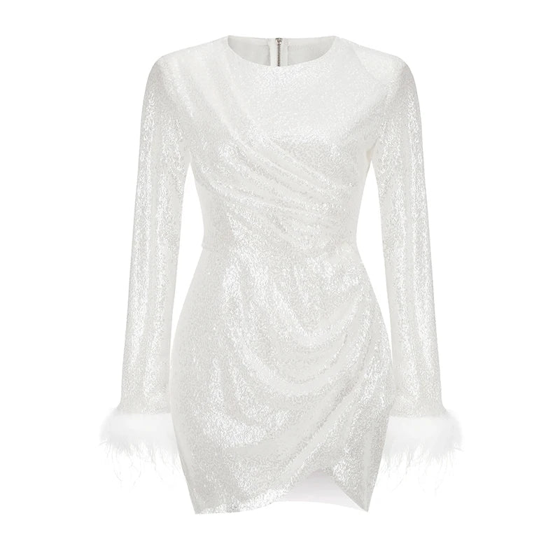 Transparentes Glitzer-Feder-Mini-Premium-Partykleid