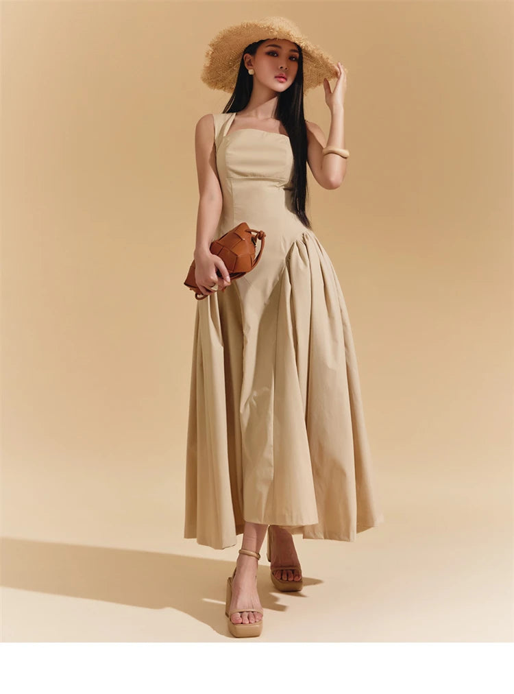 Square Collar Minimalist Dress Cotton