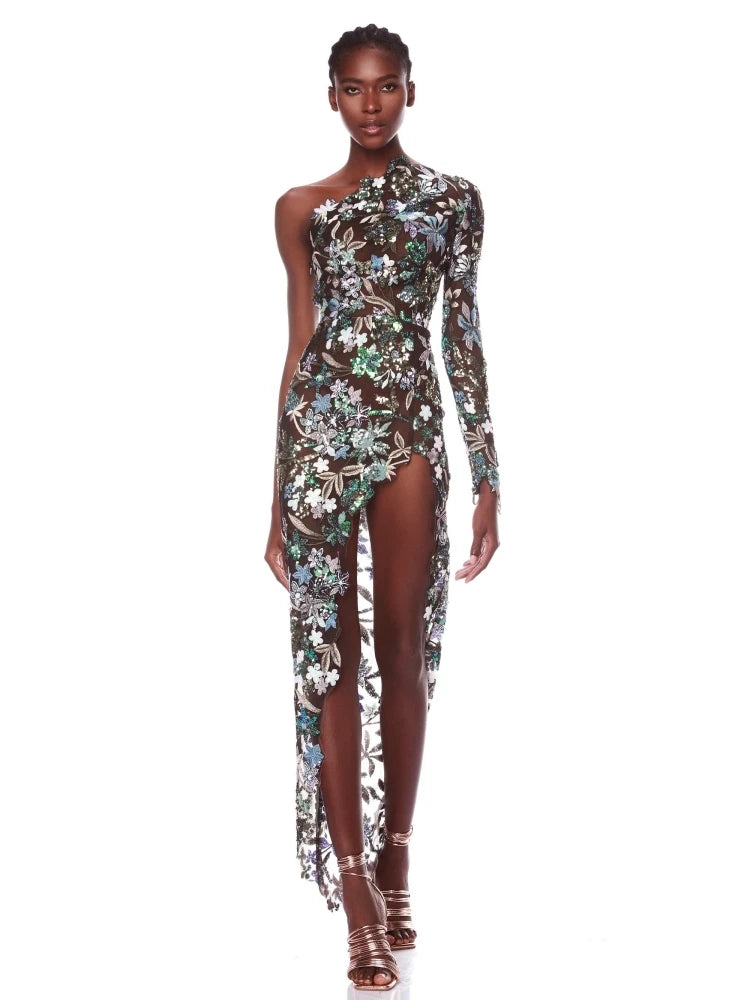 Floral Sequin Strapless