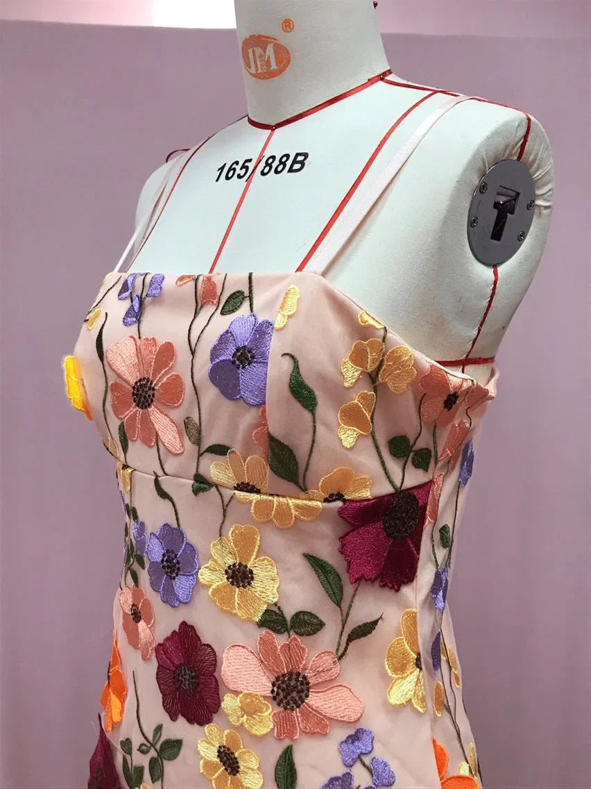 3D Flower Embroidery Tank Dress