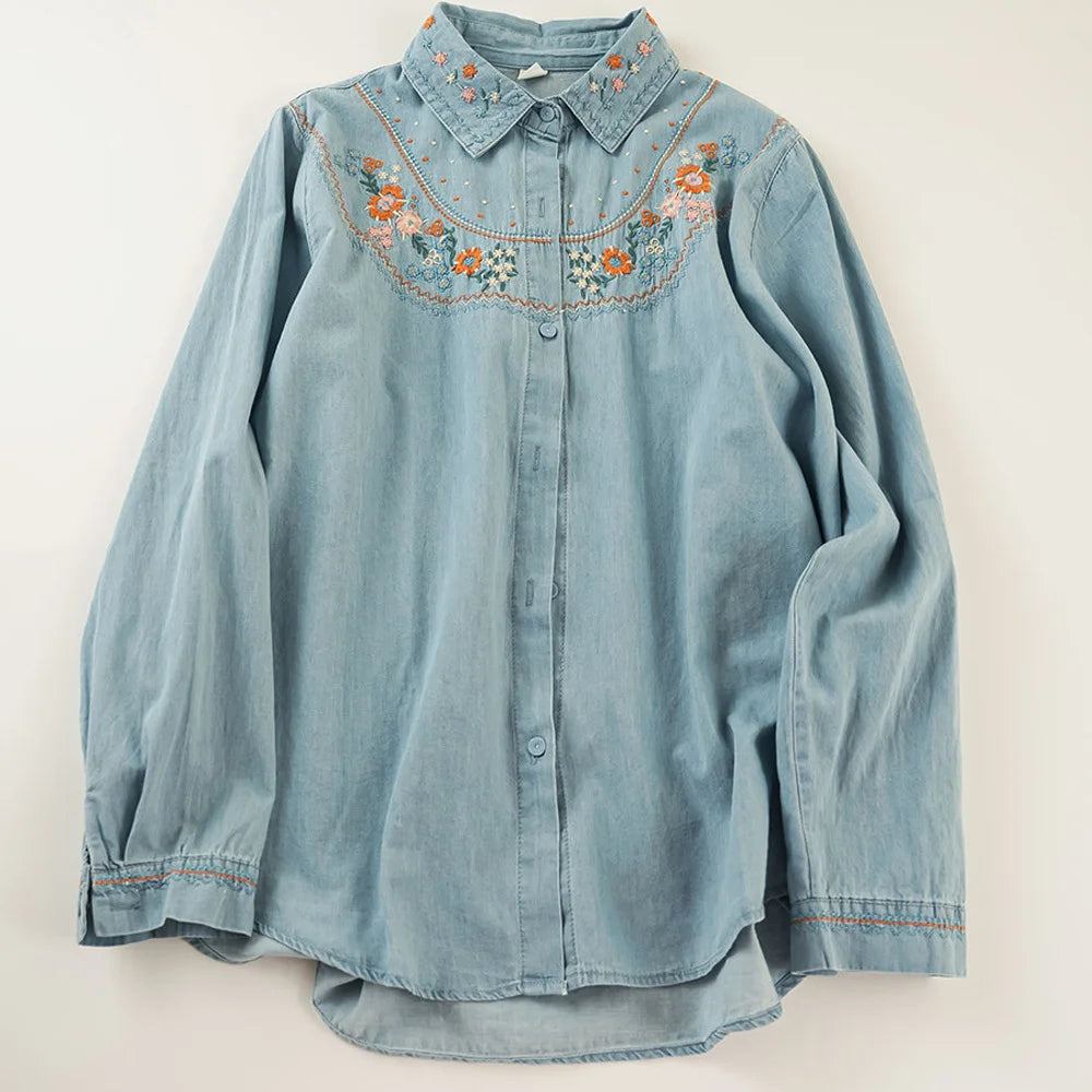 Embroidered denim designer shirts blouses