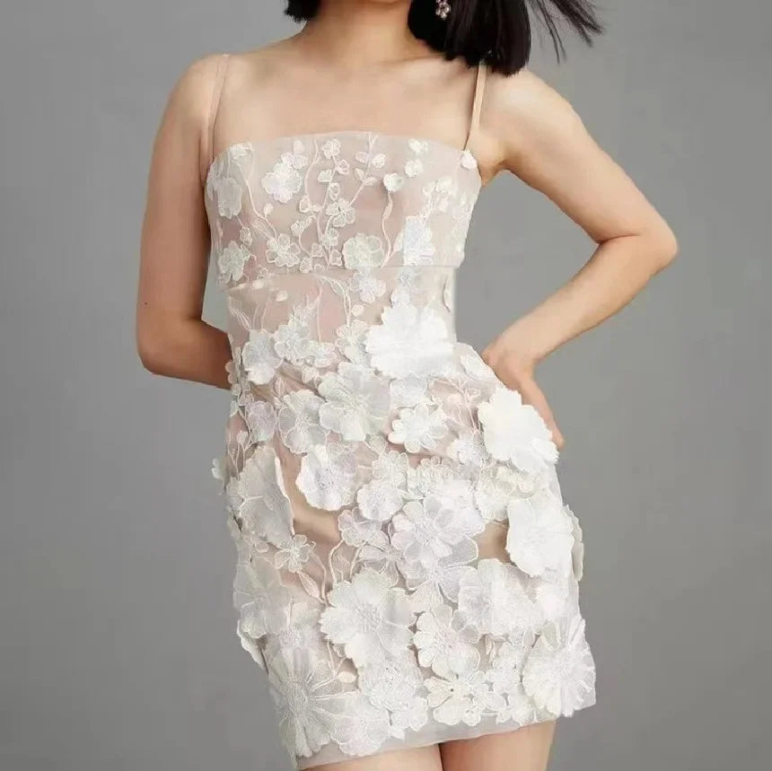 3D Flower Embroidery Tank Dress