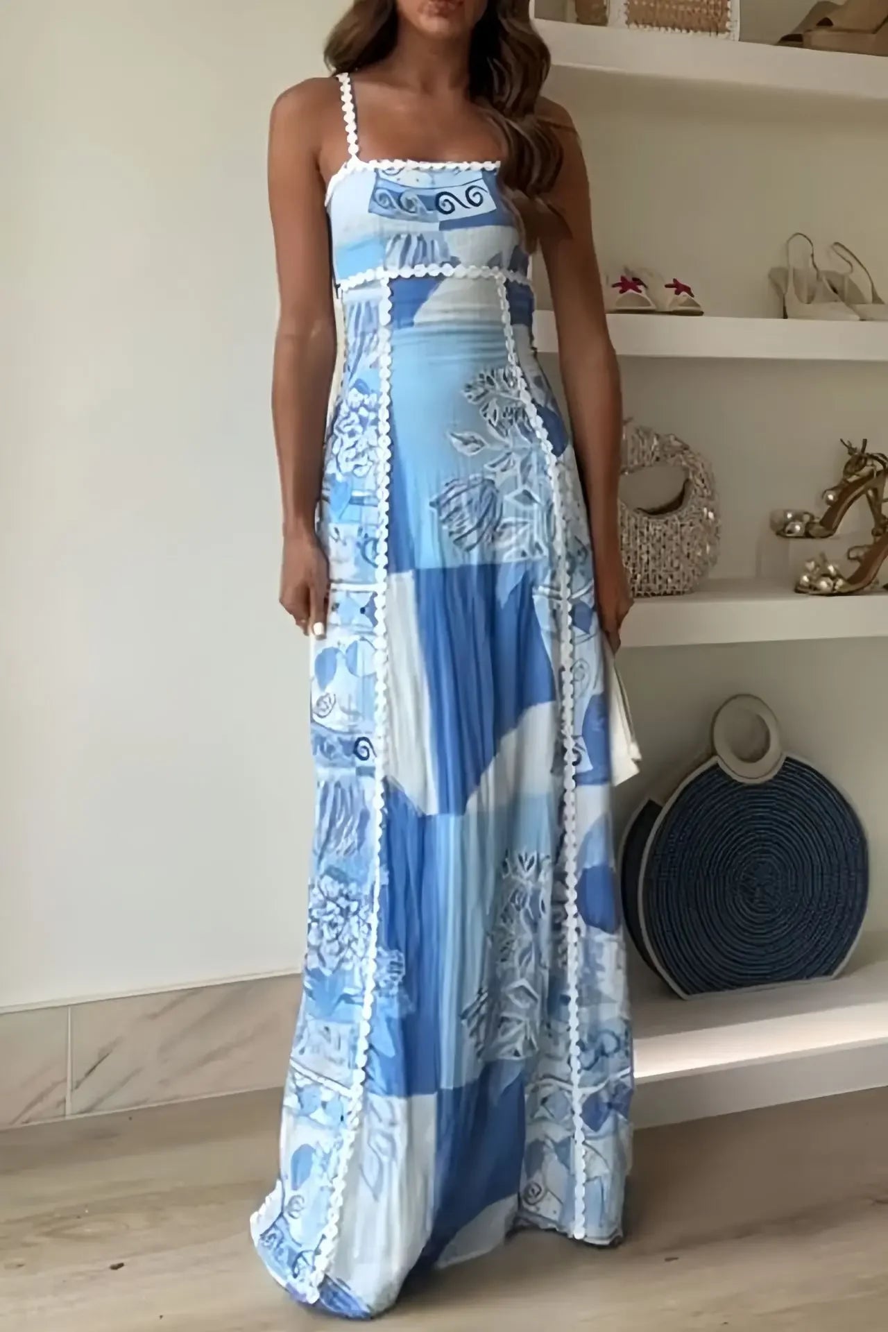 Butterfly back Knot Greece Dress Blue