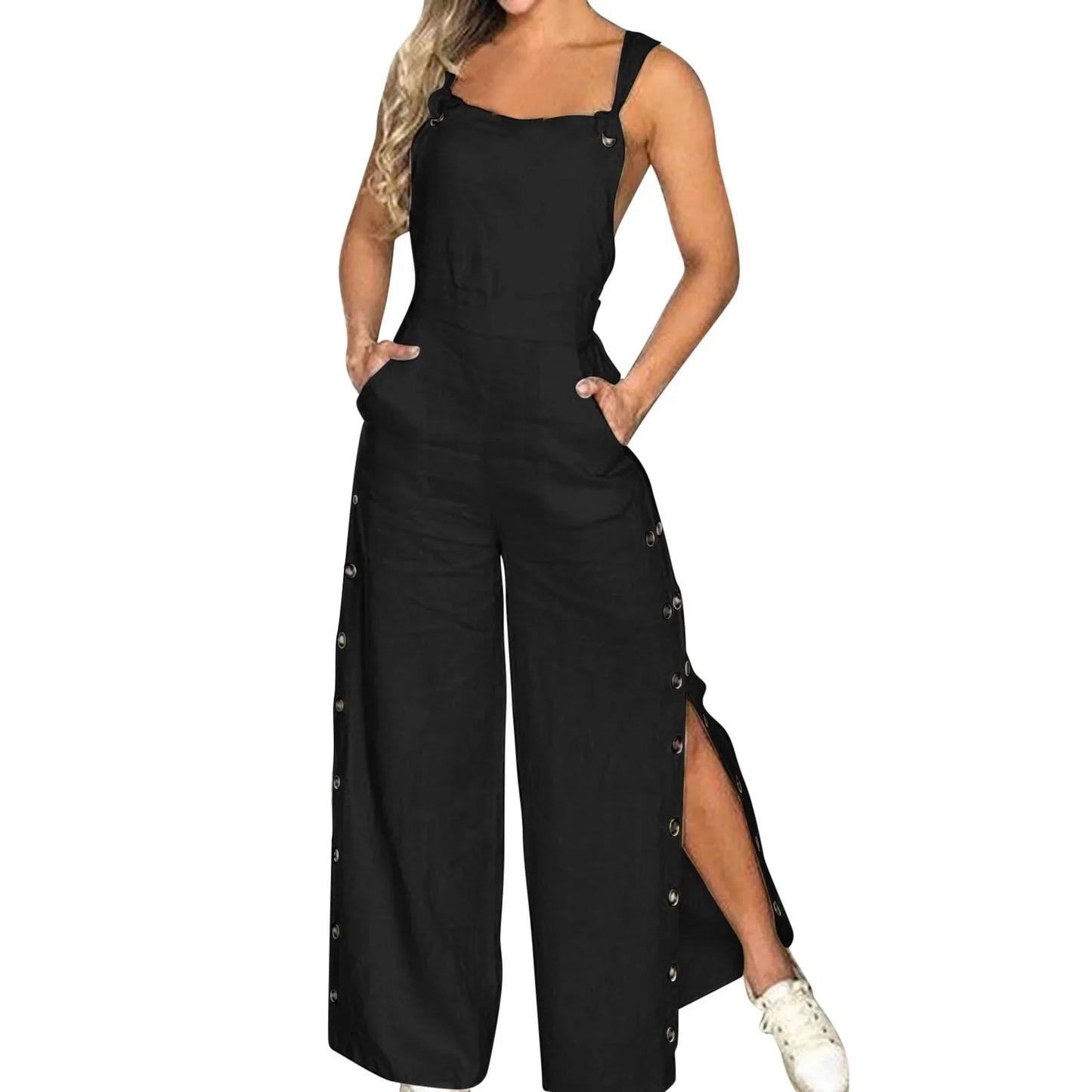Sommer Jumpsuit Weites Bein Knopf