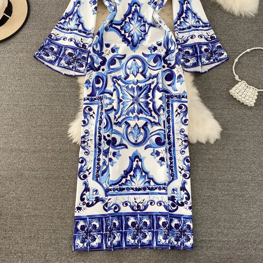 Summer Runway Blue And White Dolce Dress