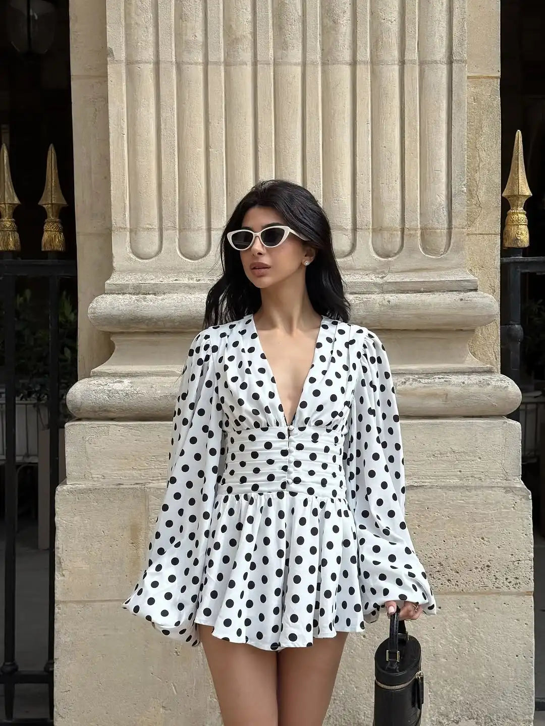 Fashion Polka Dot Pleated Mini Dress