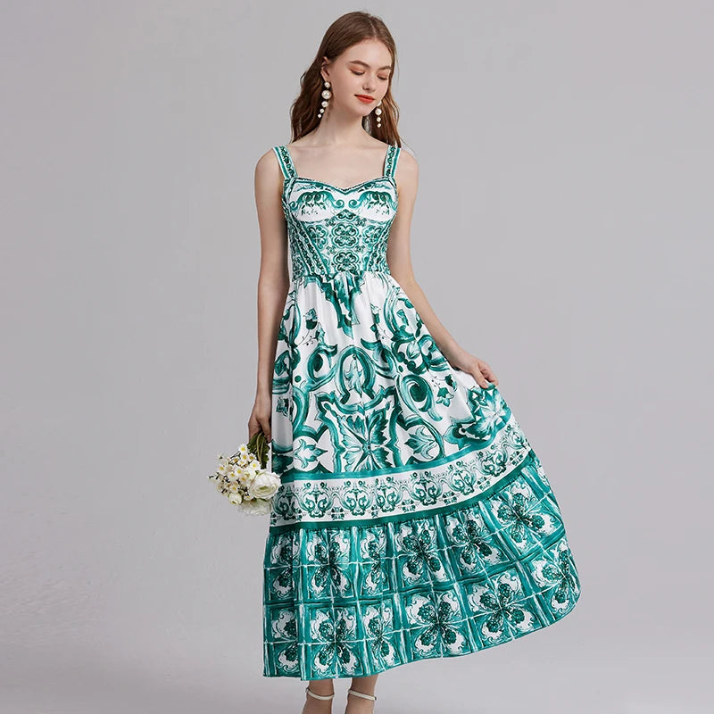 2 Queen Majolica Print Italian Dress