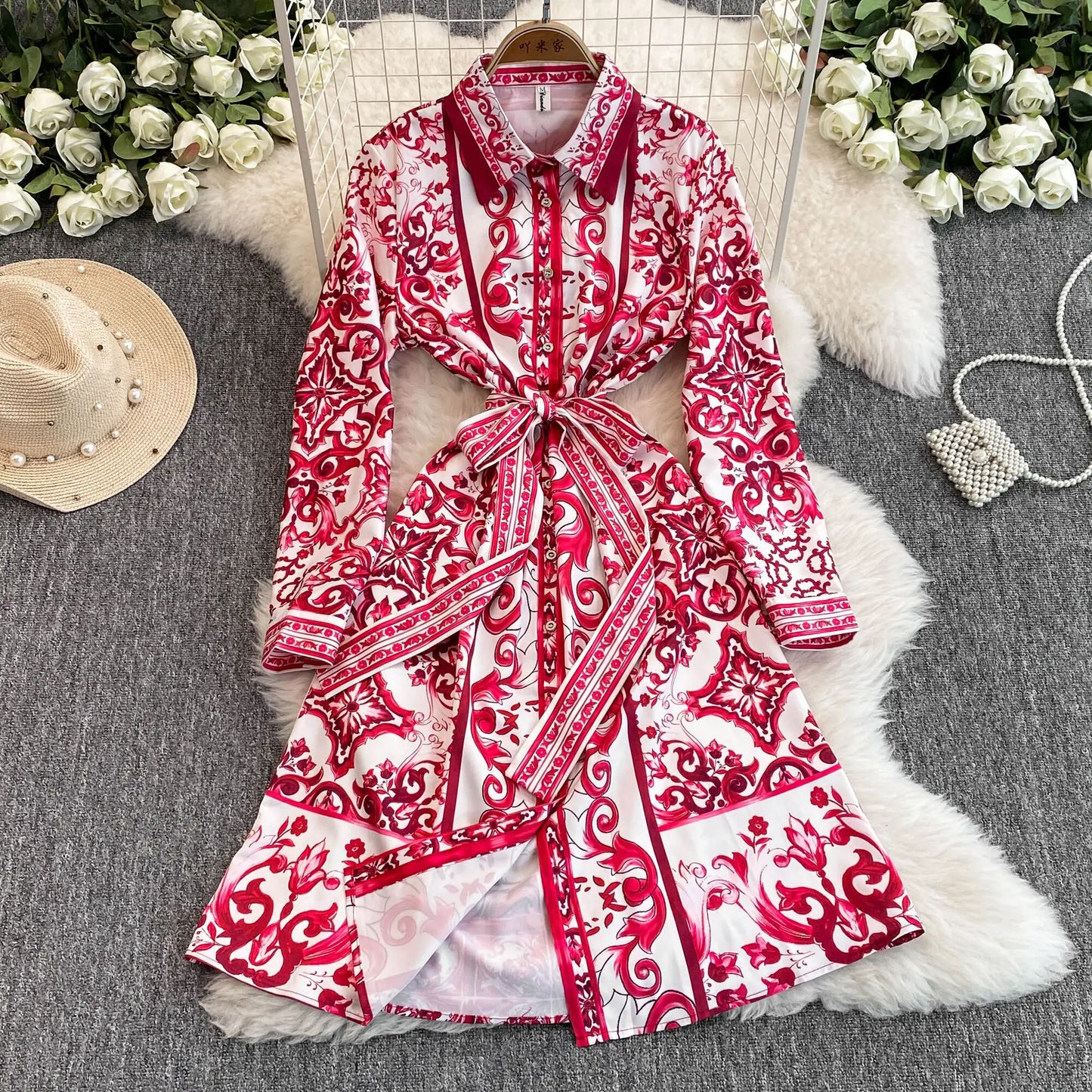 Spring Retro Blue White Red Dolce Dress