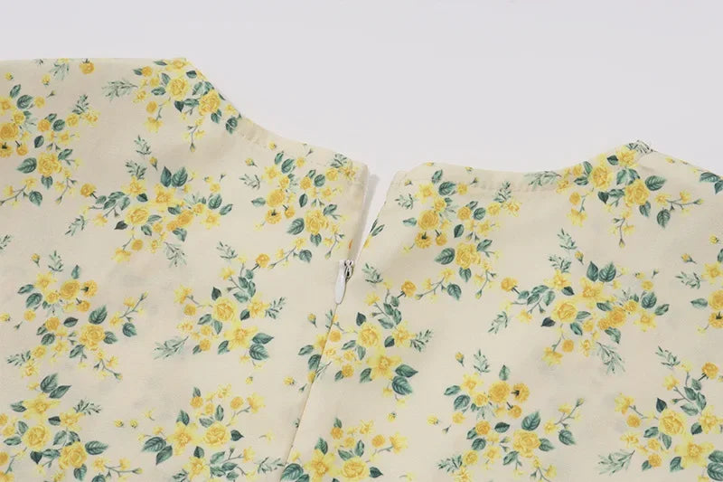 Yellow mini flowers V neck Mini