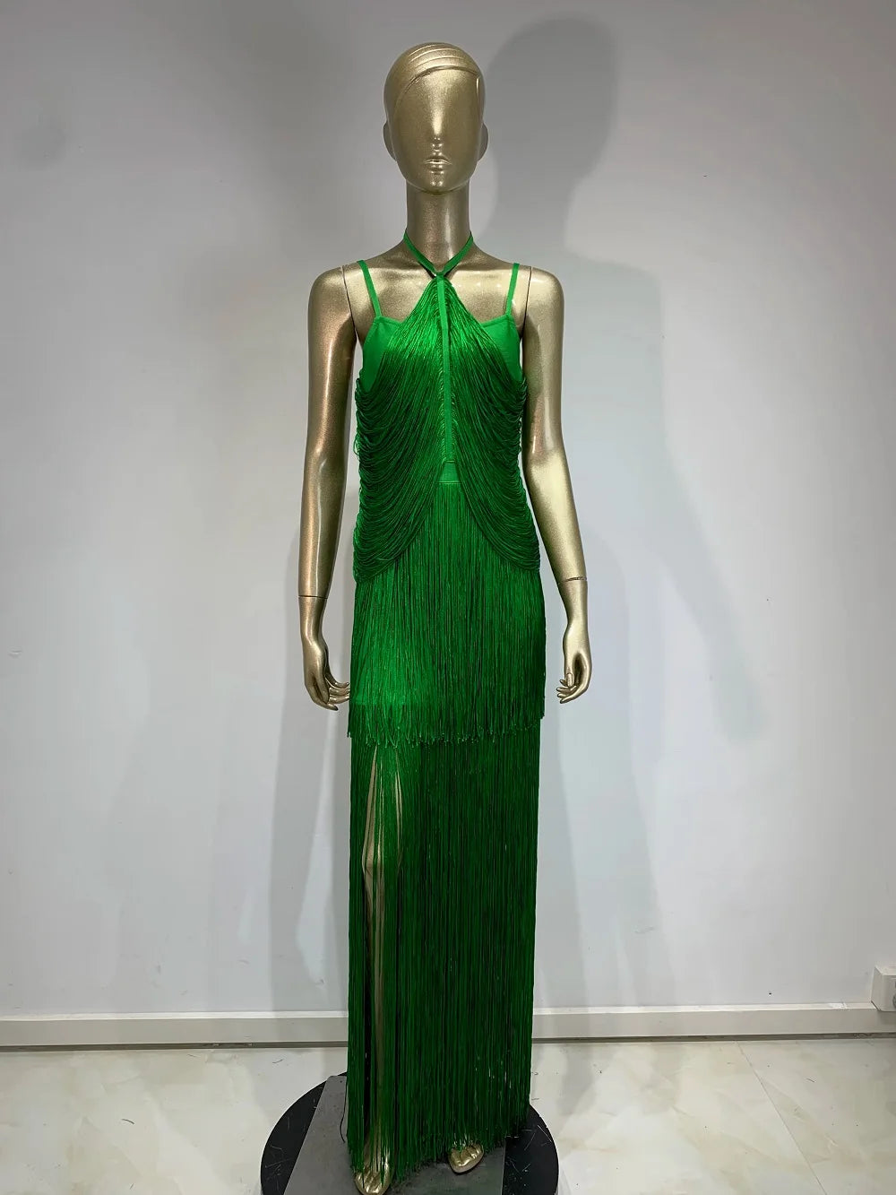 Celebrity Sexy Tassel Green Dress
