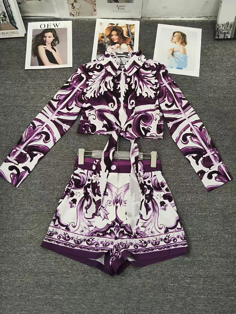 SS25 Latest Purple Majolica print Dolce Full Set