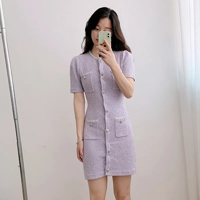 Lavander Luxury Crystal Knitted Dresses