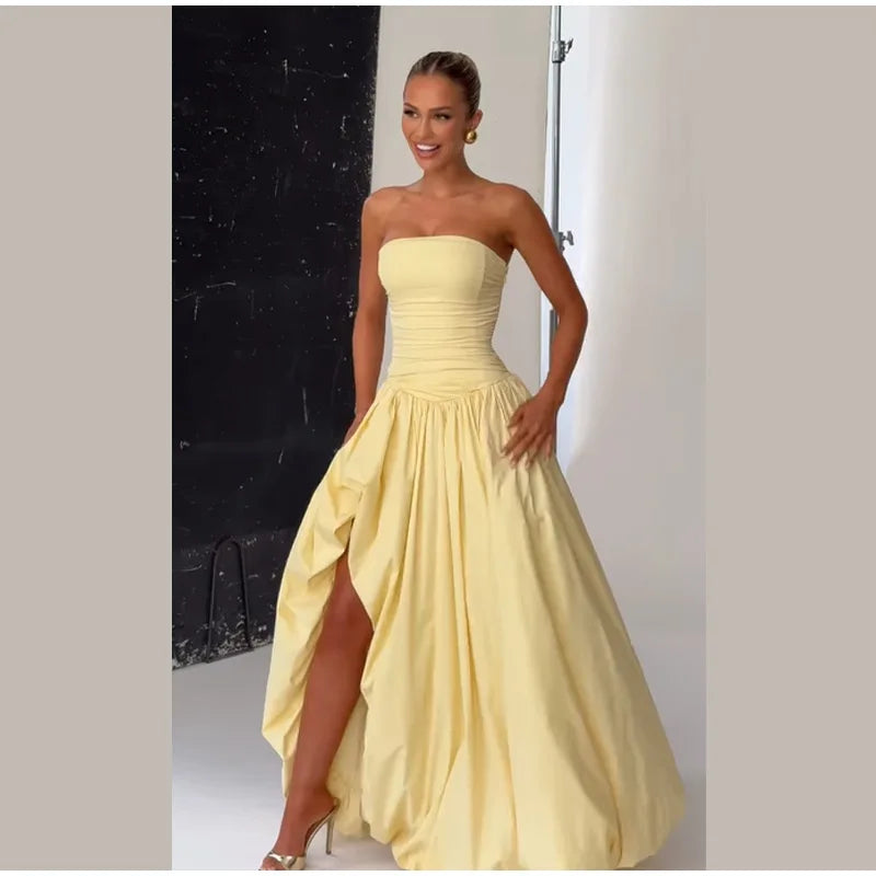 Butter Yellow Slit bubble Dress