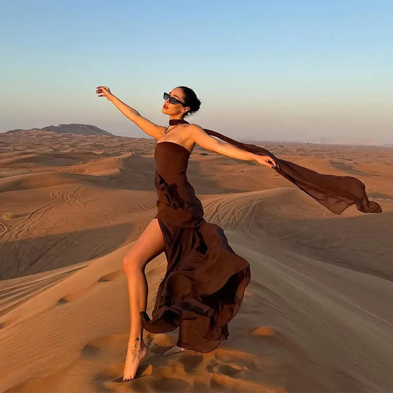 Trending dress With Scarf strapless
