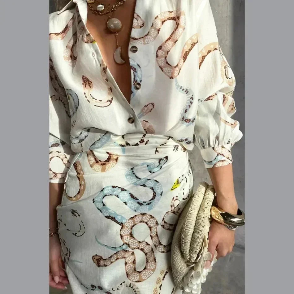 V Neck Shirt & Skirt set