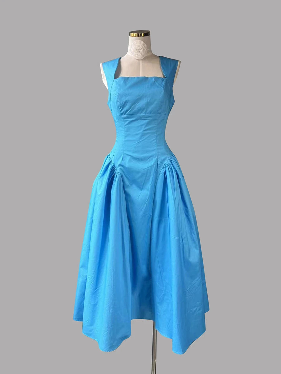 Square Collar Minimalist Dress Cotton