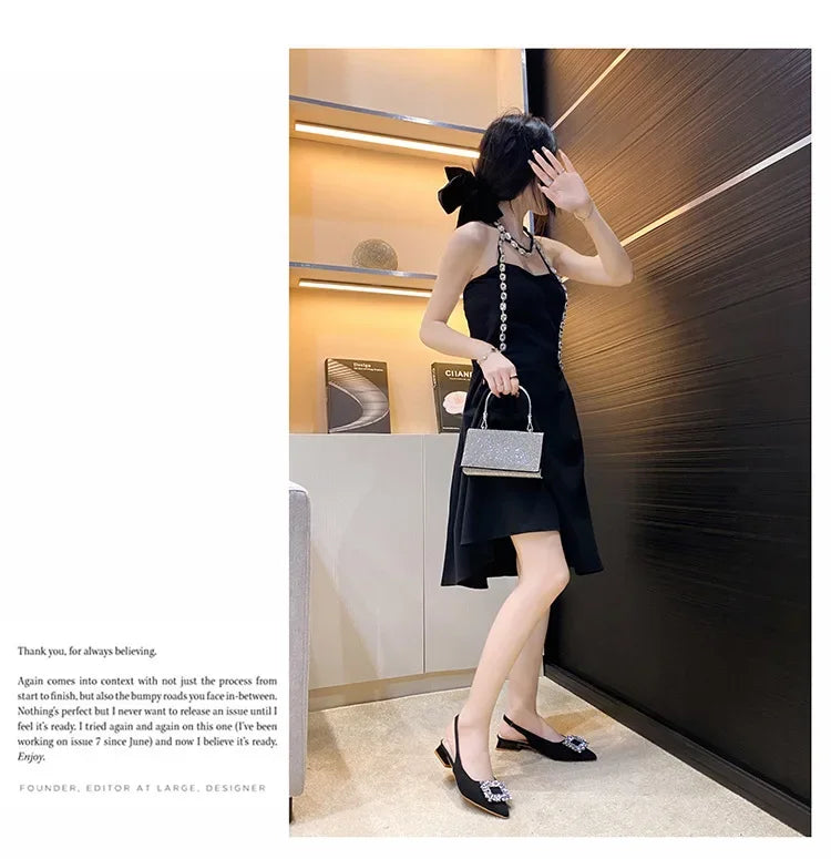 Rhinestone designer short heel shoes