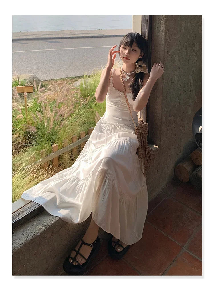 French Summer Waist Cinched A- Line Midi