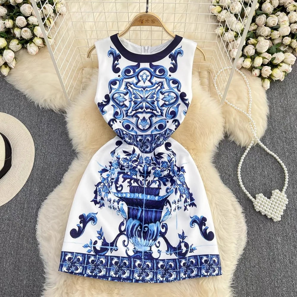 Red Blue & White Runway Flower dress