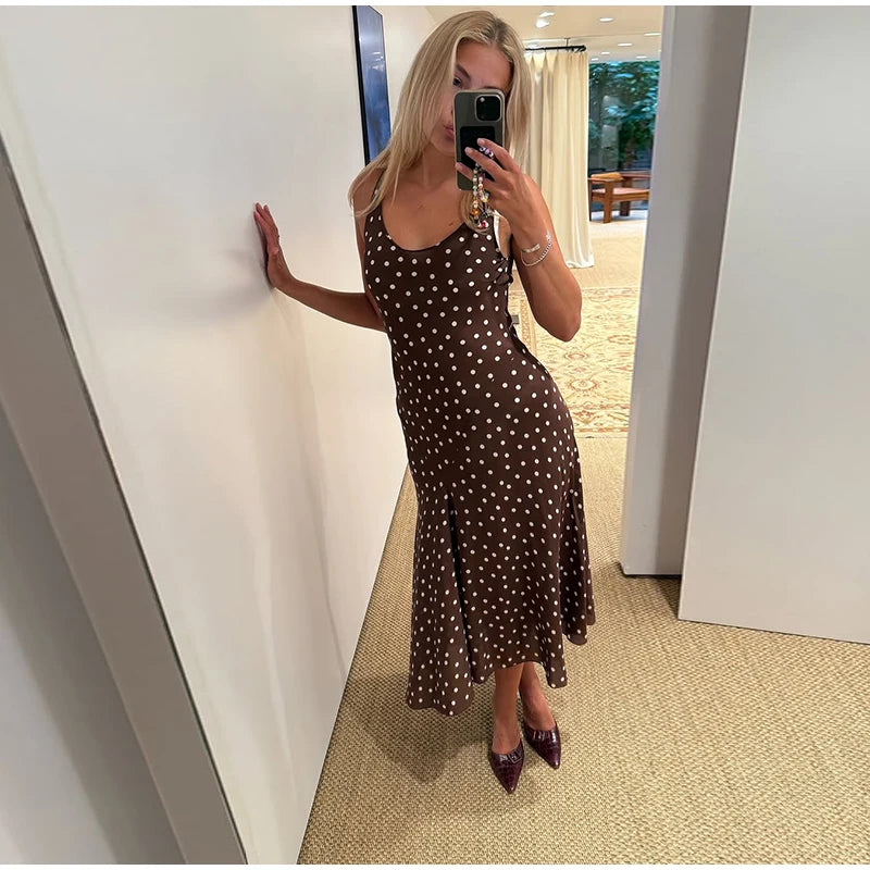 Elegant Women Polka Dot Midi