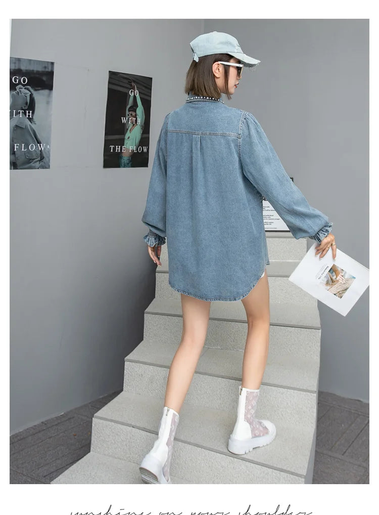 Chic Diamonds Beaded Denim shirt