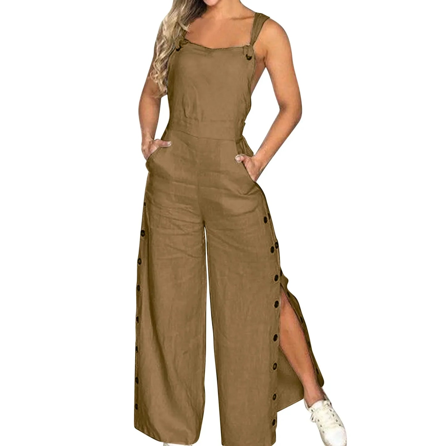 Sommer Jumpsuit Weites Bein Knopf