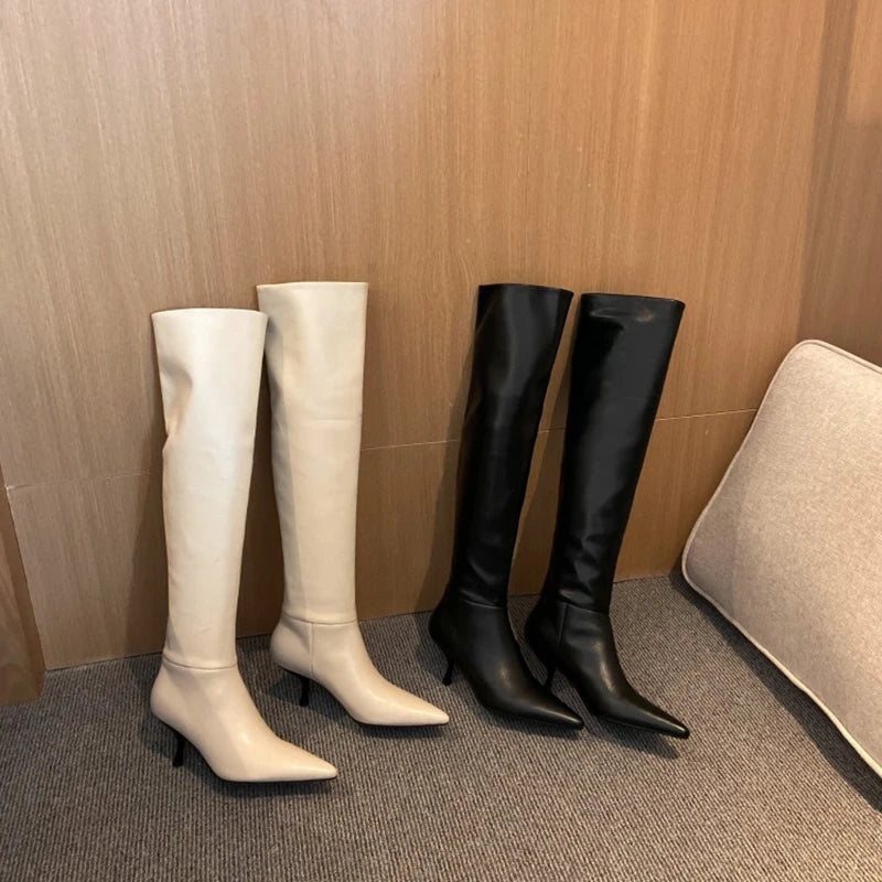 Lederstiefel mit spitzer Zehenpartie und Stilettoabsatz