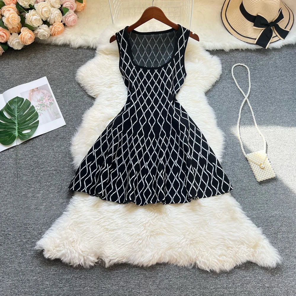 Maje Y2K Geometric Knitted Summer Dress