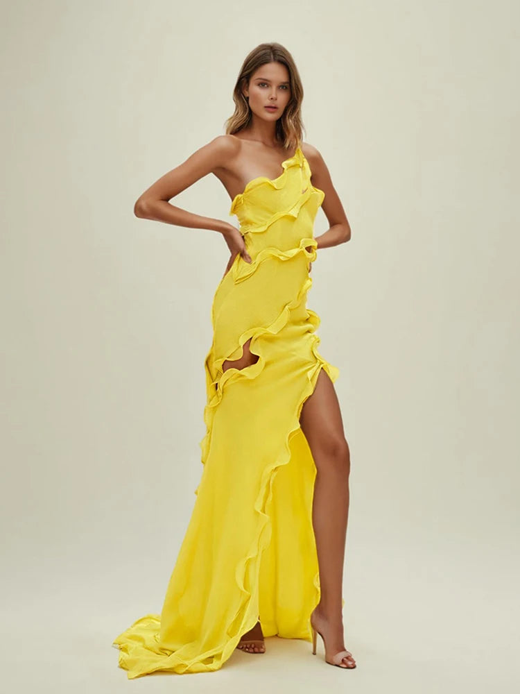 Ruffles One Shoulder Backless