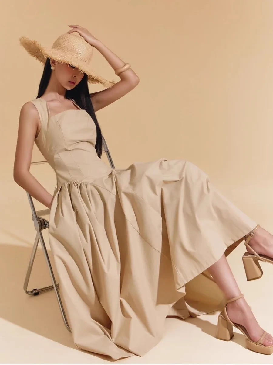 Square Collar Minimalist Dress Cotton