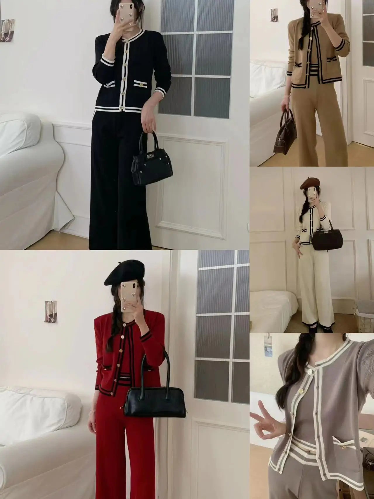 Strick-Cardigan + Hose mit weitem Bein, gestreift, lässig, 3-teiliges Set