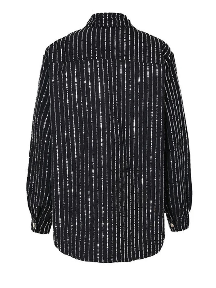 Blue Sequins Striped shirt