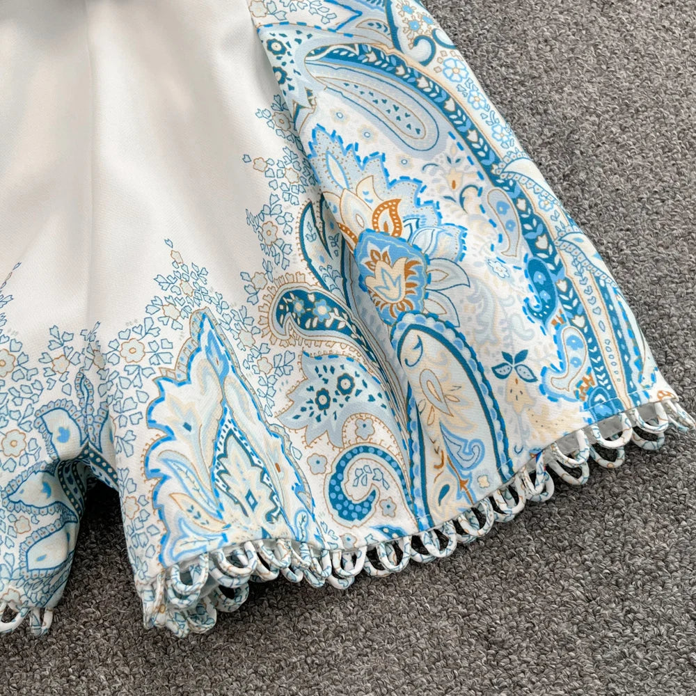 Stand Collar Wide Leg shorts Vintage Floral Summer Outfits