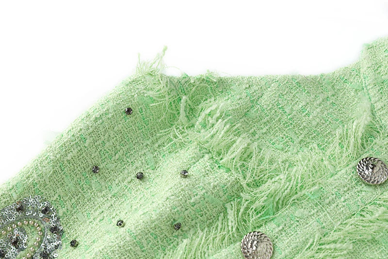 Feiner Strass Tweed Pailletten Perlenbesatz Neckholder Rückenfrei Premium Kollektion