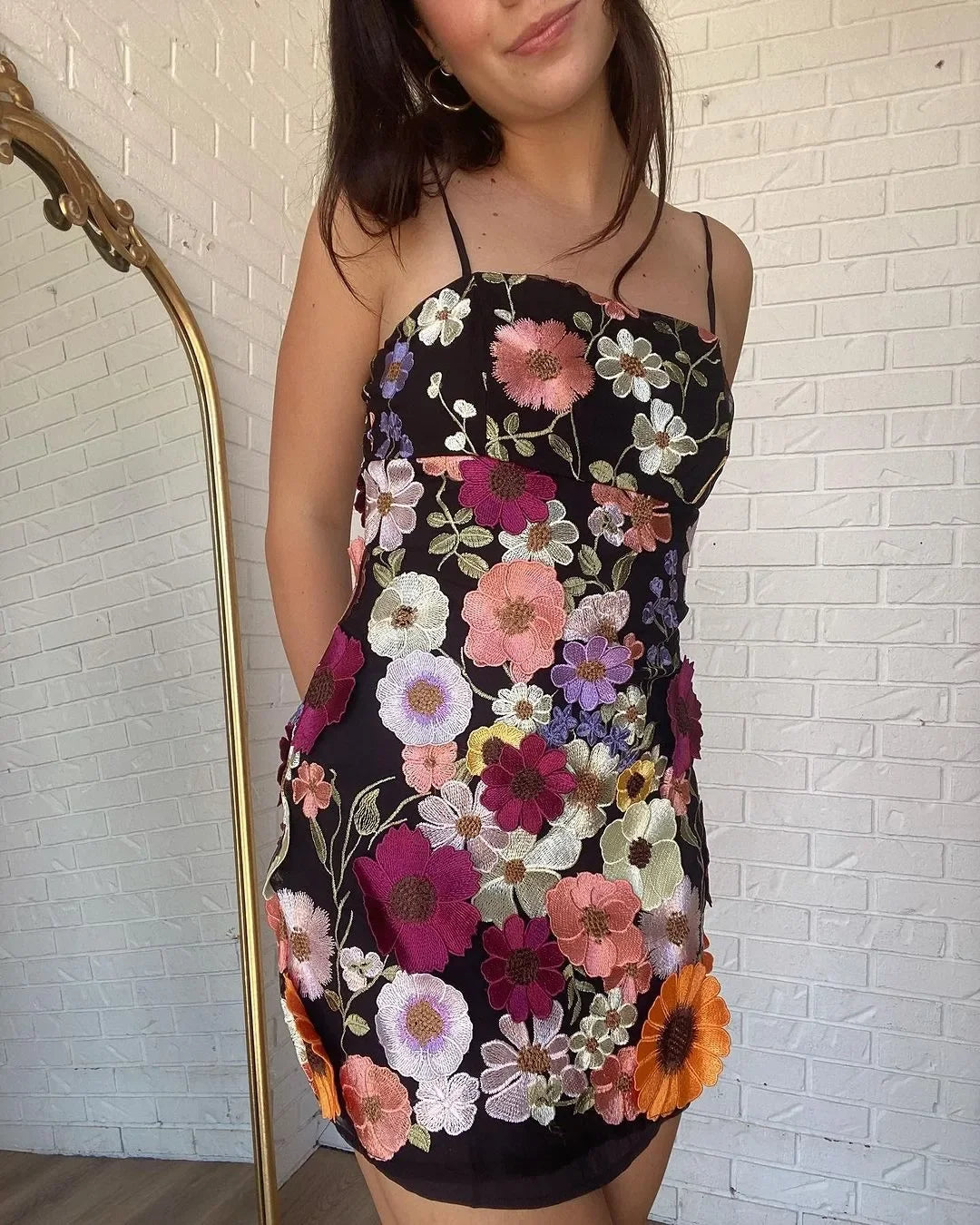 3D Flower Embroidery Tank Dress