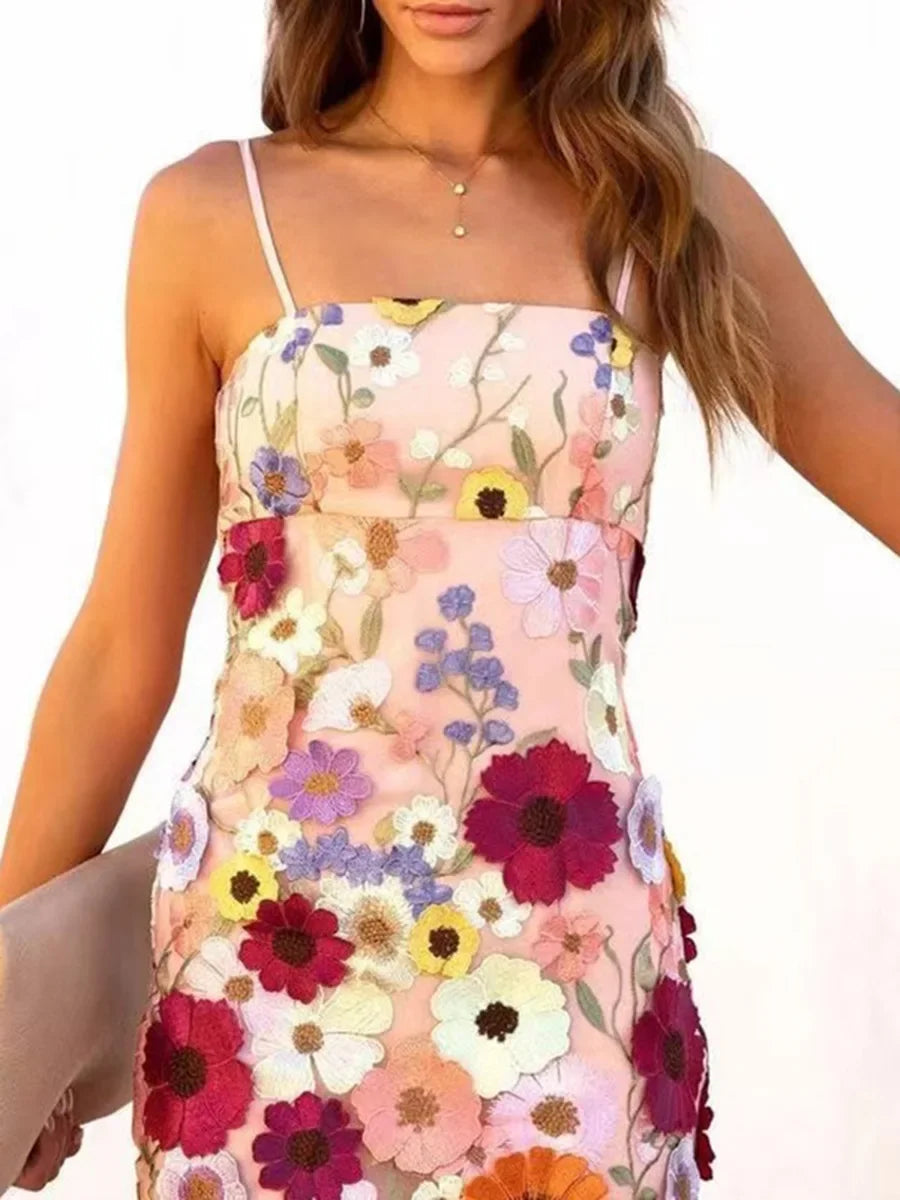 3D Flower Embroidery Tank Dress