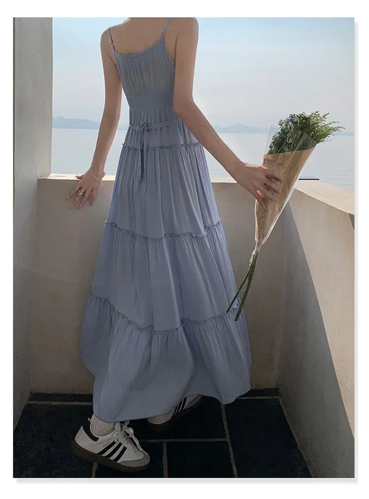 French Summer Waist Cinched A- Line Midi